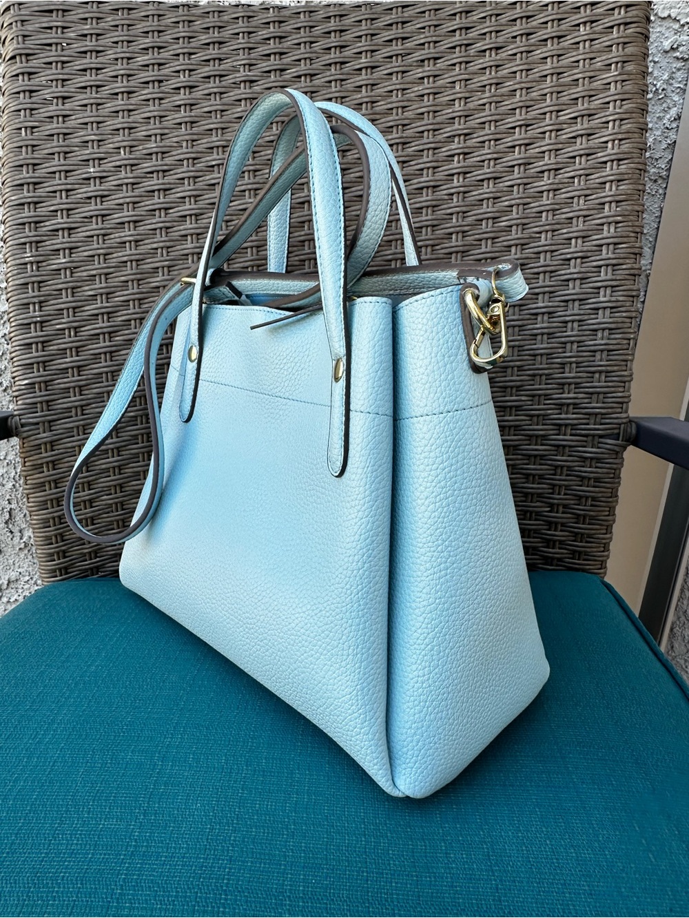 Nanette Lepore Light Blue Pebbled Leather Satchel with Floral Scarf 12X9” Pretty - Picture 5 of 16